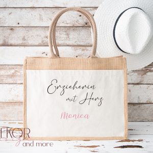 "Erzieherin mit Herz” – Personalisierte Jutetasche