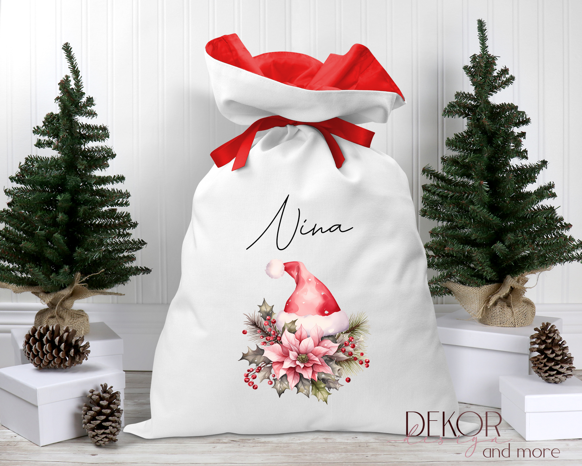 Weiss-roter personalisierter Samichlaus-Sack Pink Christmas