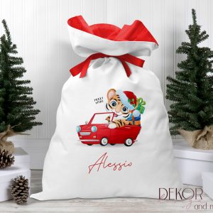 Weiß-roter personalisierter Nikolaussack mit Namen – Weihnachtsgeschenk für Kinder