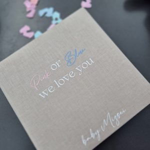 Personalisiertes Baby Gender Reveal Gästebuch Pink or Blue We Love You Goldbuch Album